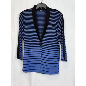 Misook Blue Black Stripe Knit Blazer Women Large One Button Career